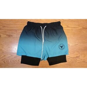 Mens Athletic Shorts‎ Gradient Blue Black Ombre Built In Liner Gym Workout M
